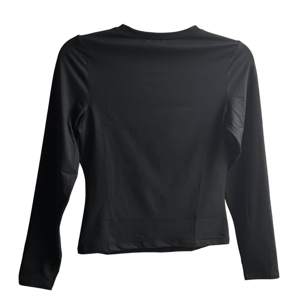 Trendy Queen Black Long Sleeve Crew Neck Slim Fit Stretch Top NWOT L - Picture 3 of 3